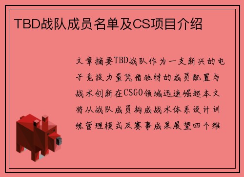 TBD战队成员名单及CS项目介绍
