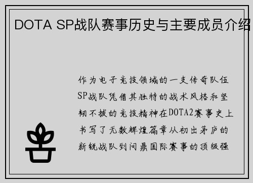 DOTA SP战队赛事历史与主要成员介绍